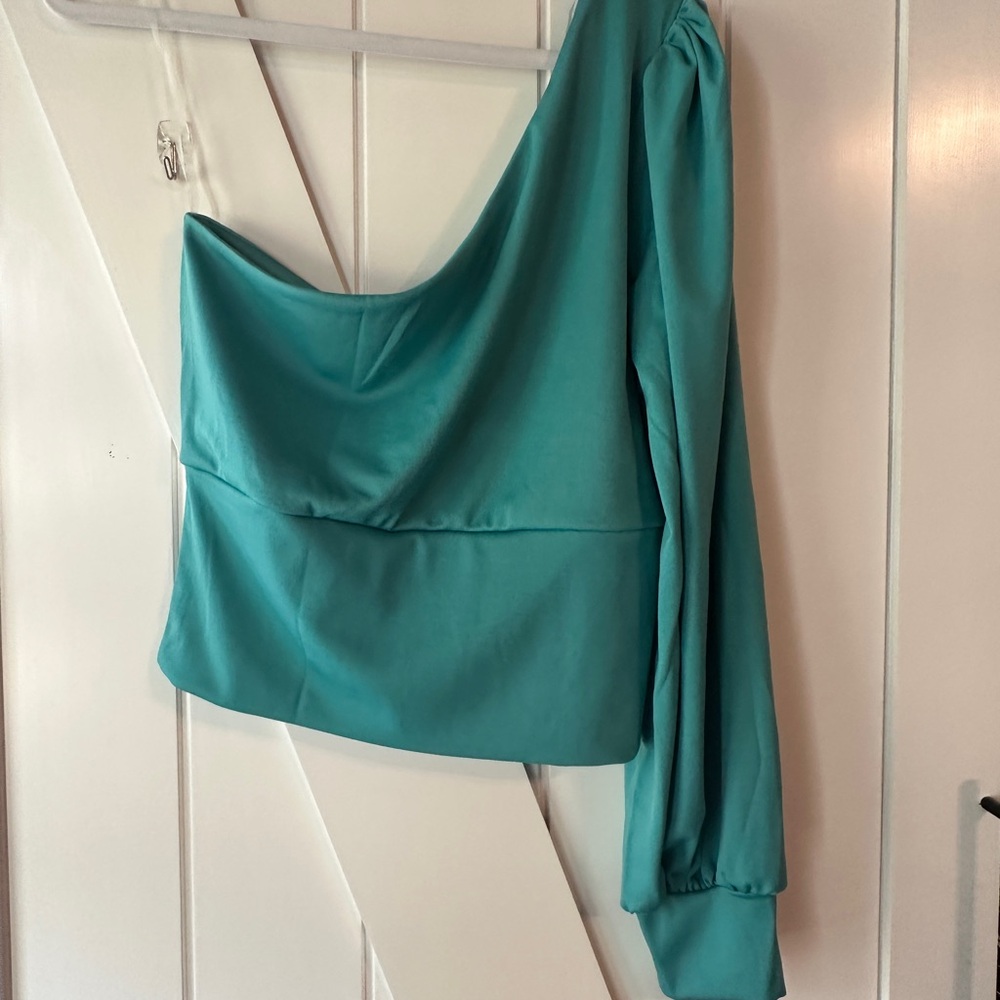 Chic Teal Asymmetrical Blouse